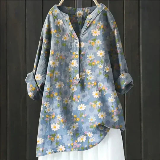 Women's V Neck Long Sleeve Blouse – Blue