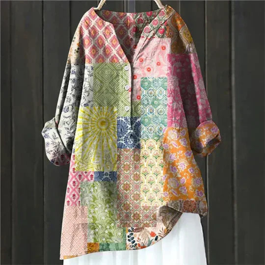 Women's V Neck Long Sleeve Blouse – Multicolour