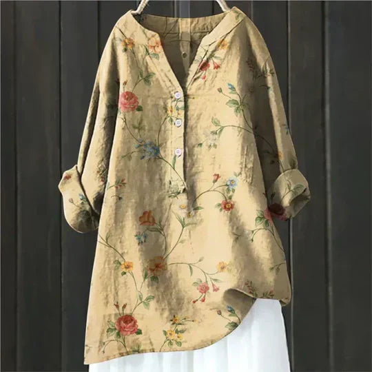 Women's V Neck Long Sleeve Blouse – Yellow