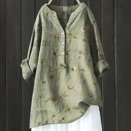 Women's V Neck Long Sleeve Blouse – Green