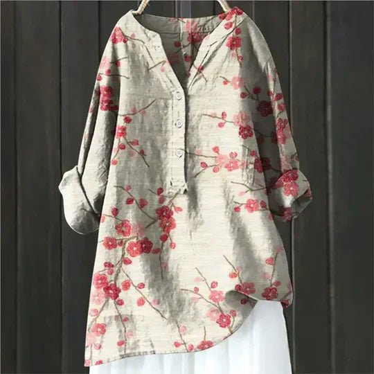 Women's V Neck Long Sleeve Blouse – Red