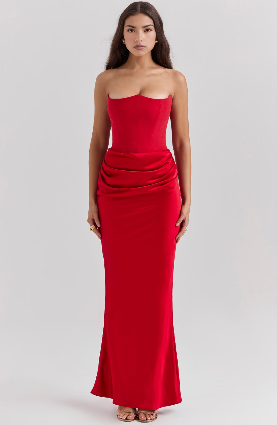 Women's Strapless Evening Maxi Dress – Red