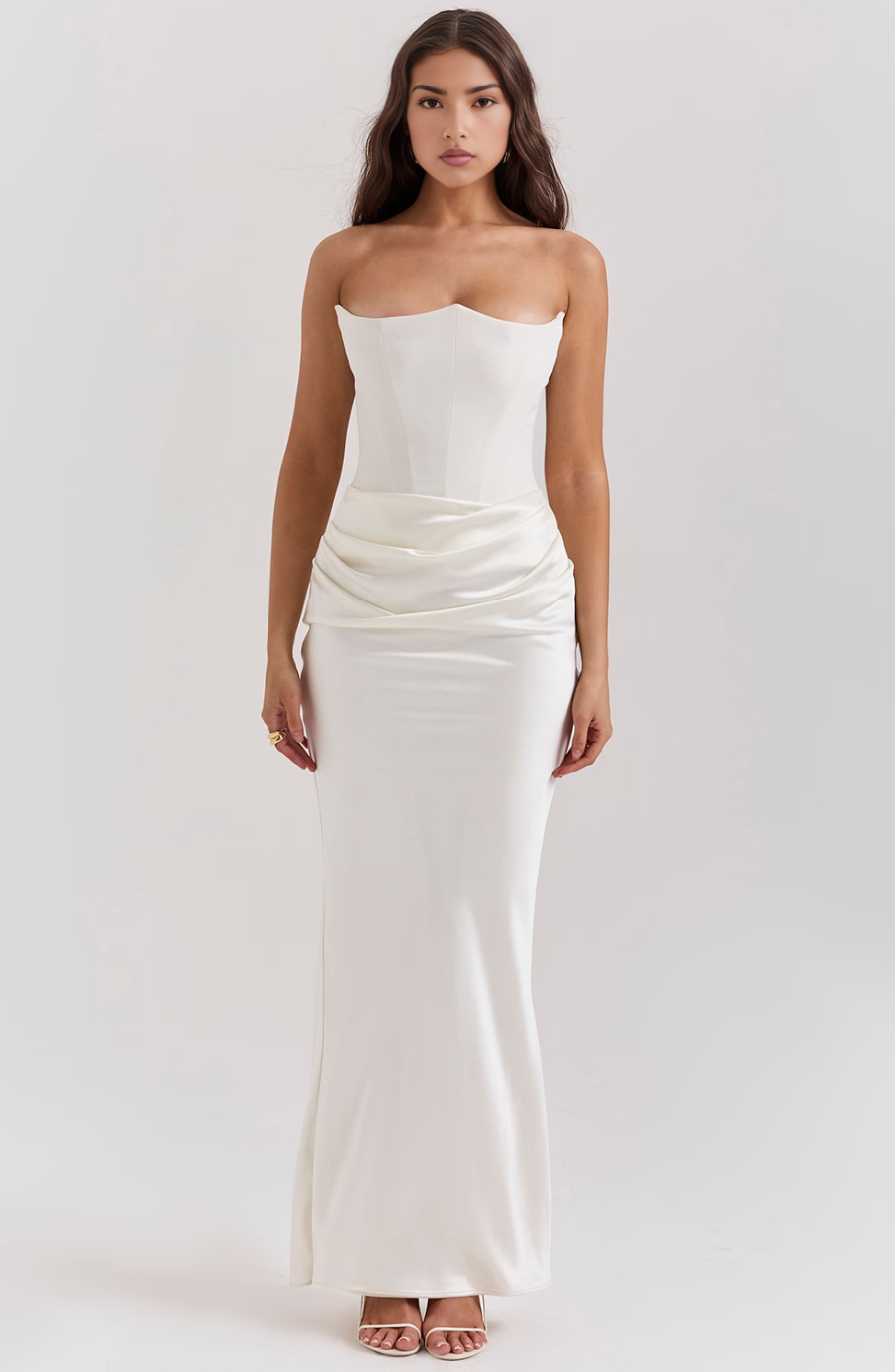 Women's Strapless Evening Maxi Dress – White