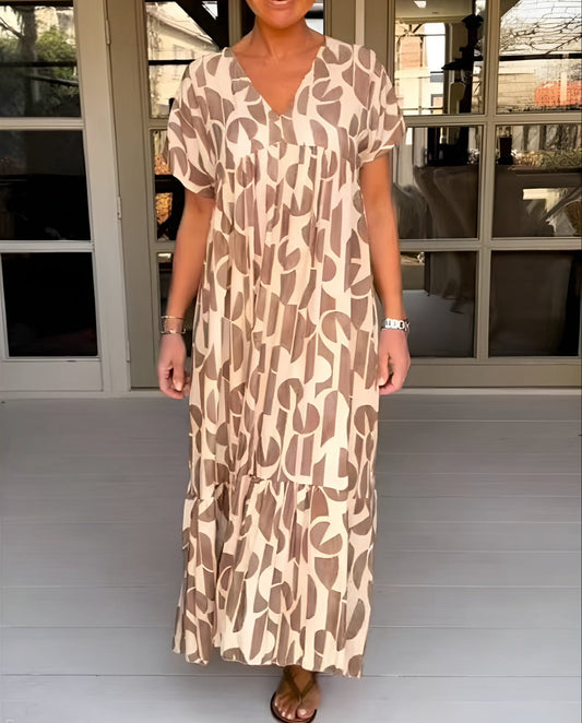 Women's V Neck Maxi Dress – Brown