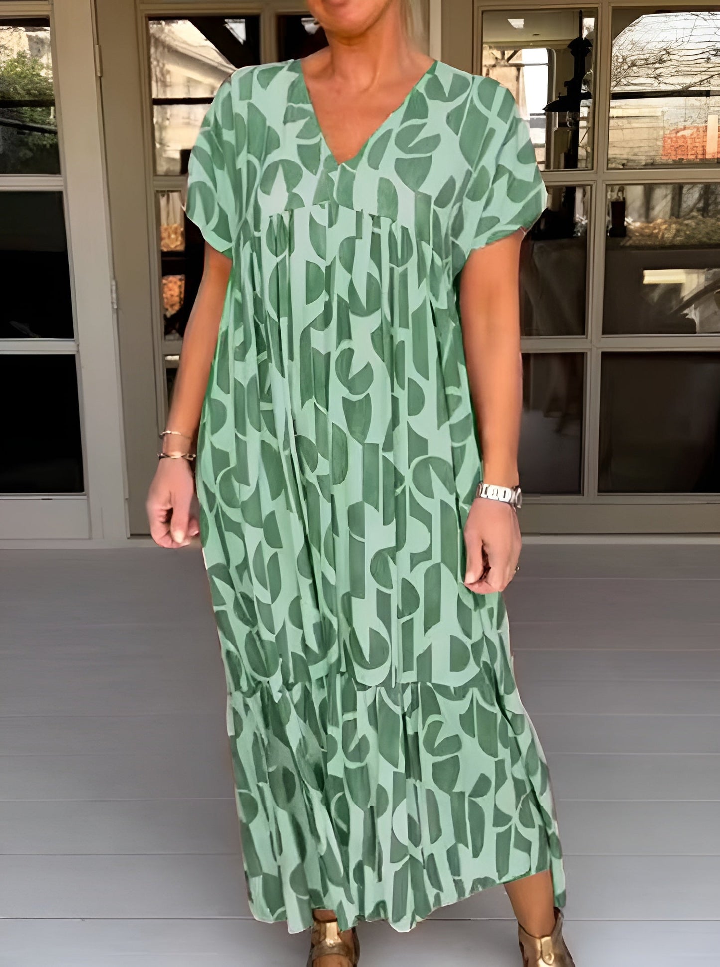Women's V Neck Maxi Dress – Green