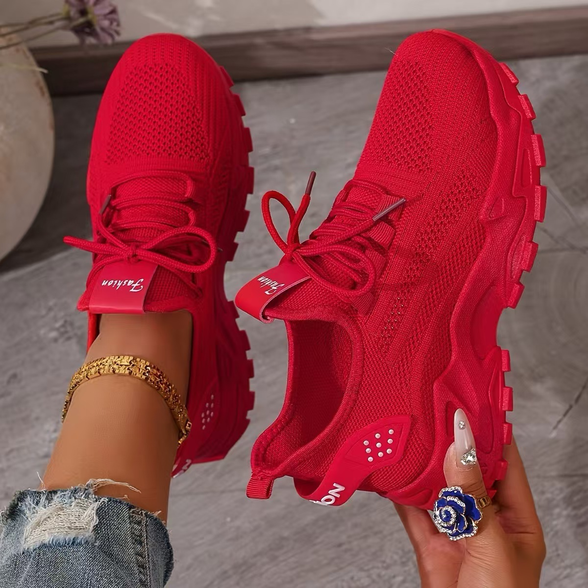 Women's Platform Chunky Sneakers – Red