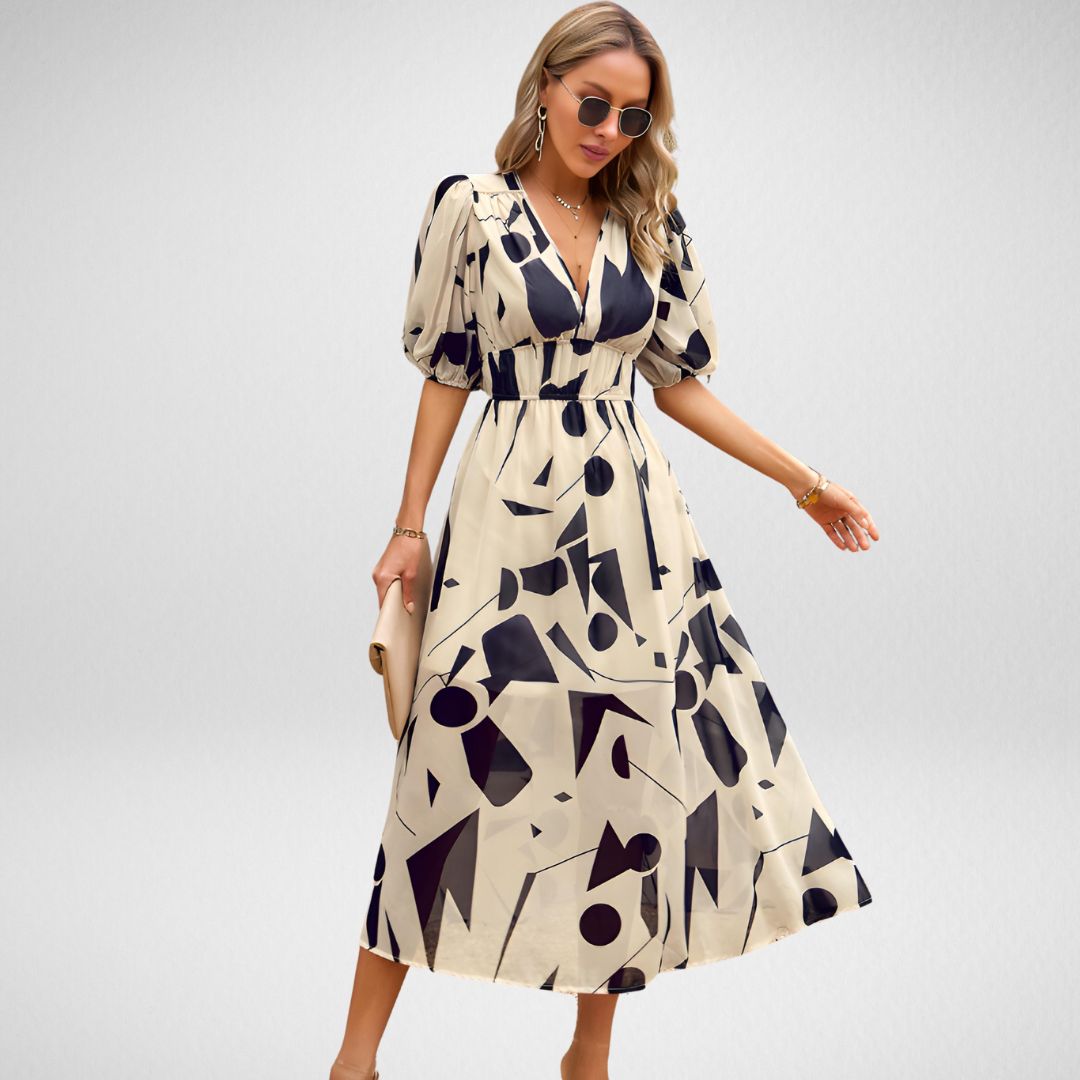 Women's V Neck Midi Dress – Apricot