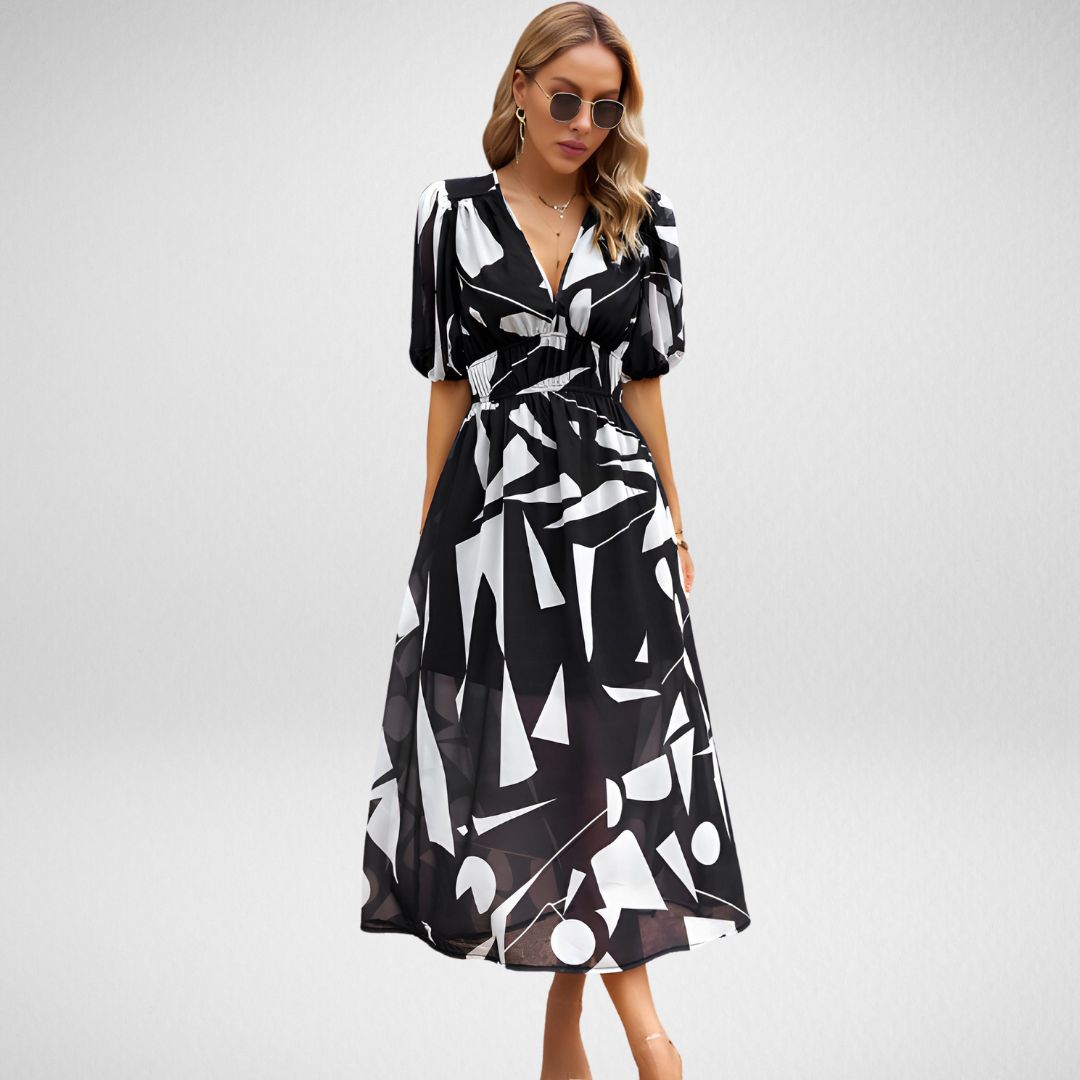 Women's V Neck Midi Dress – Black
