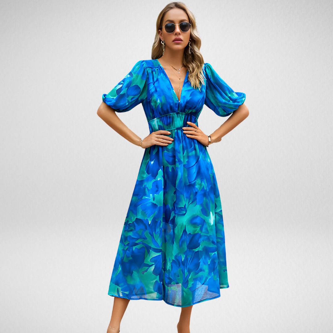 Women's V Neck Midi Dress – Blue