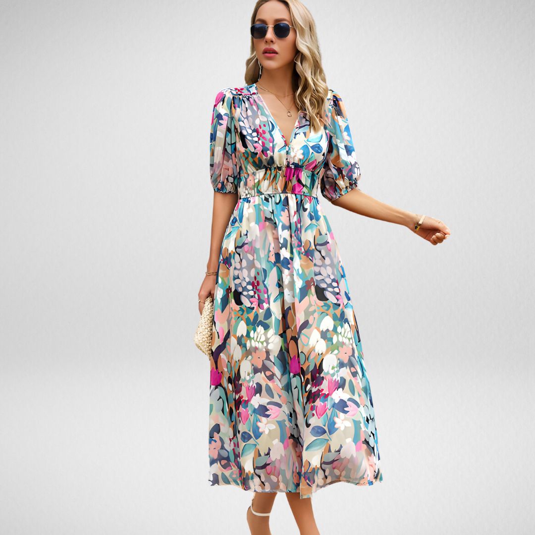 Women's V Neck Midi Dress – Green