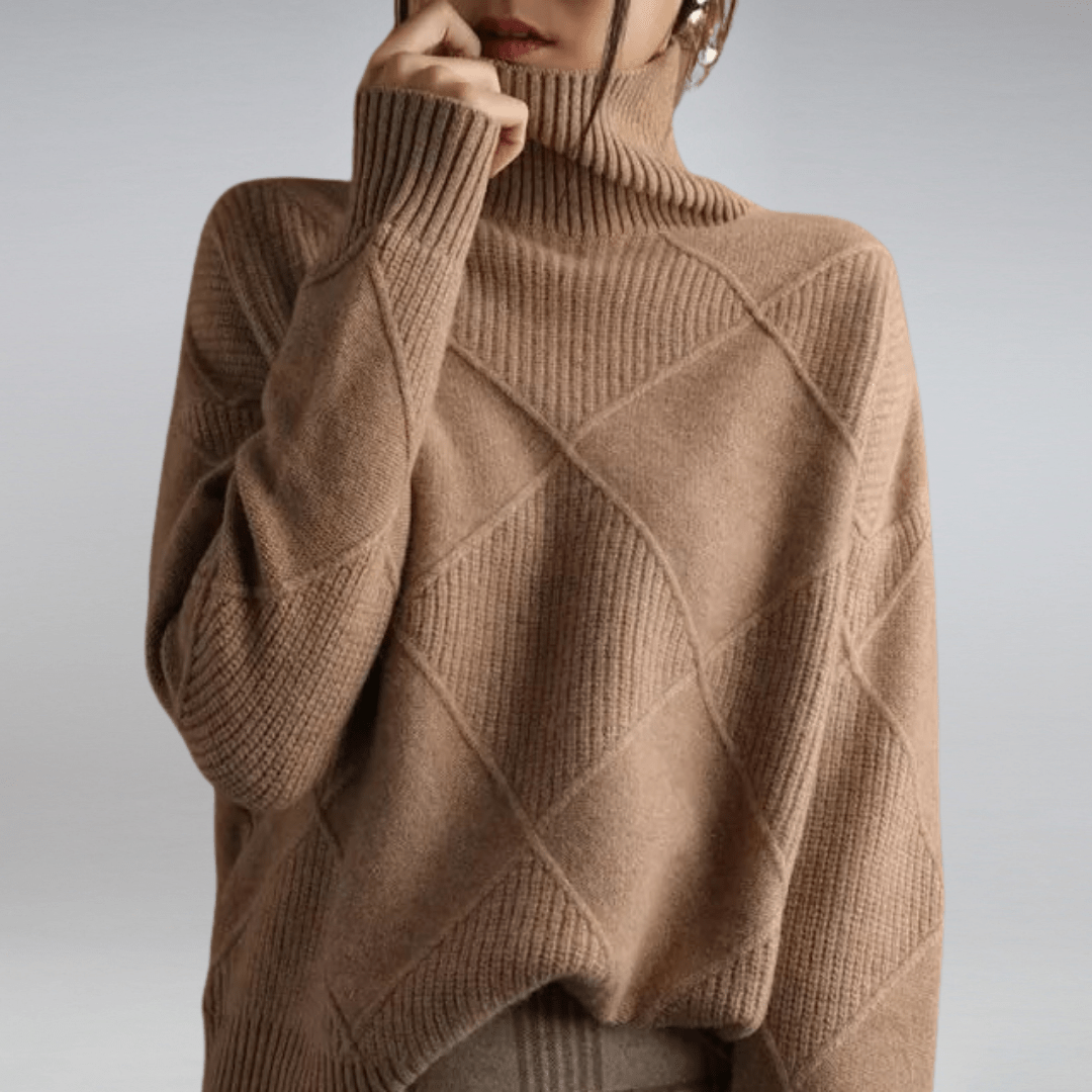 Women's Turtleneck Long Sleeve Sweater – Brown
