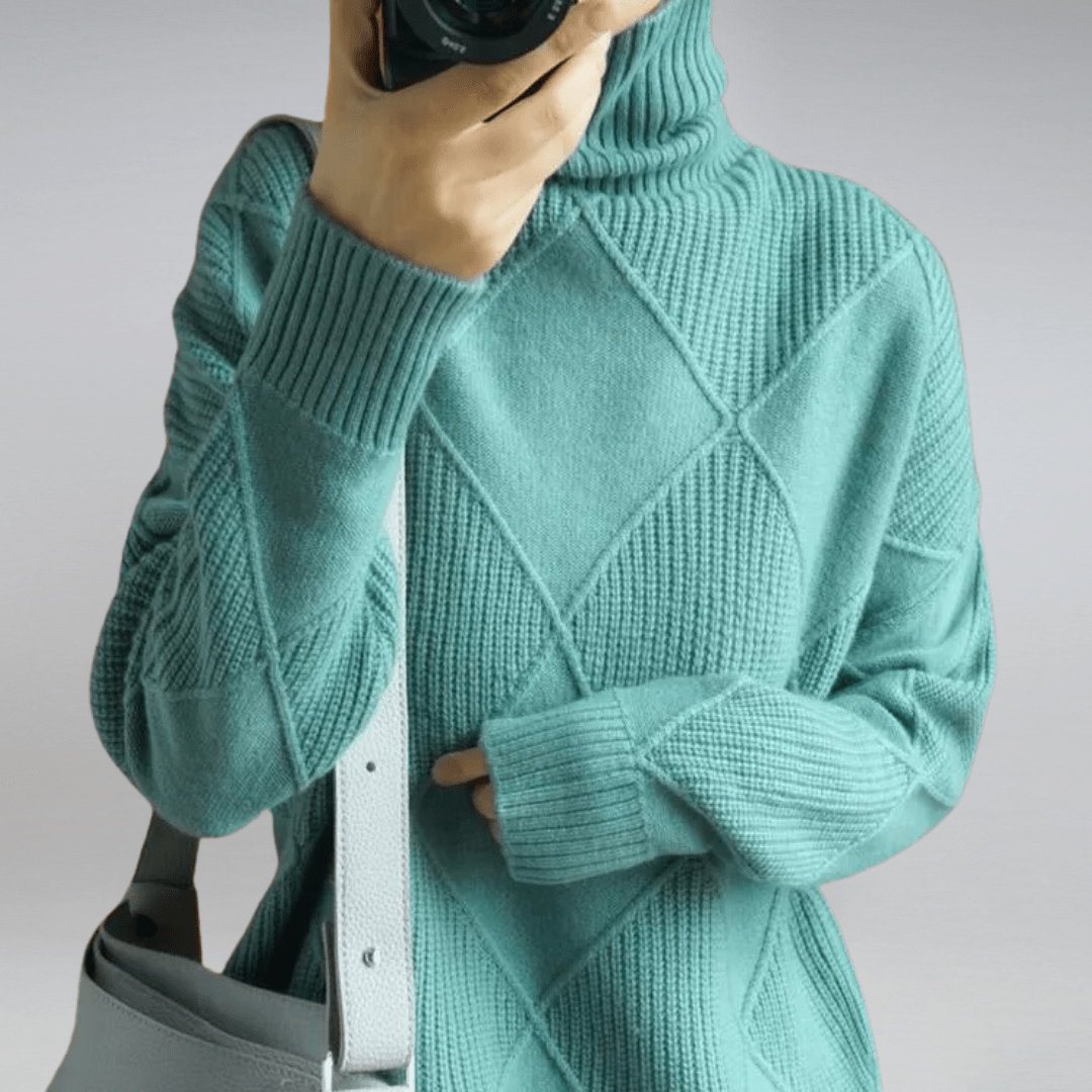 Women's Turtleneck Long Sleeve Sweater – Blue Green