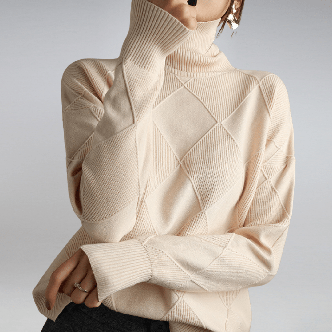 Women's Turtleneck Long Sleeve Sweater – Beige