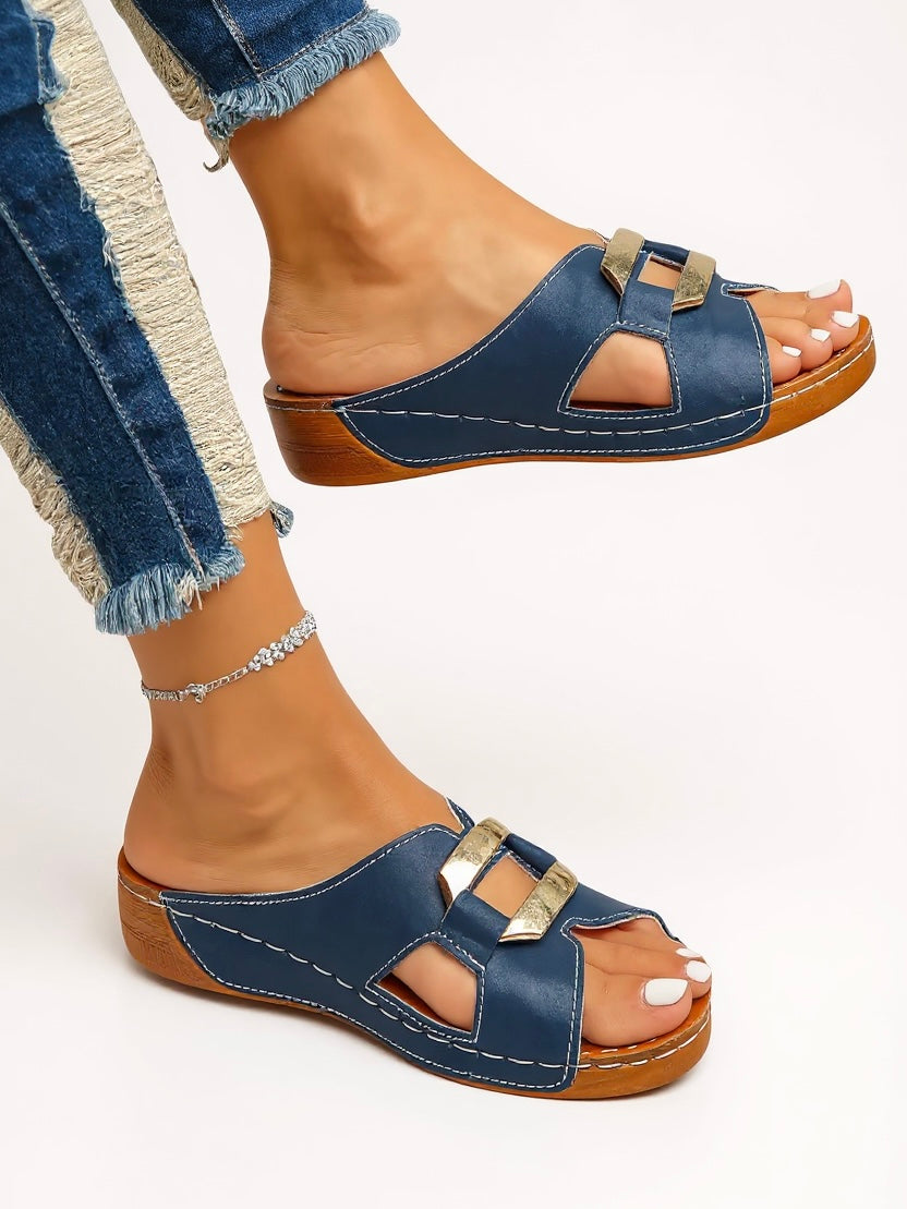 Women's Buckle Slide Sandals – Navy Blue