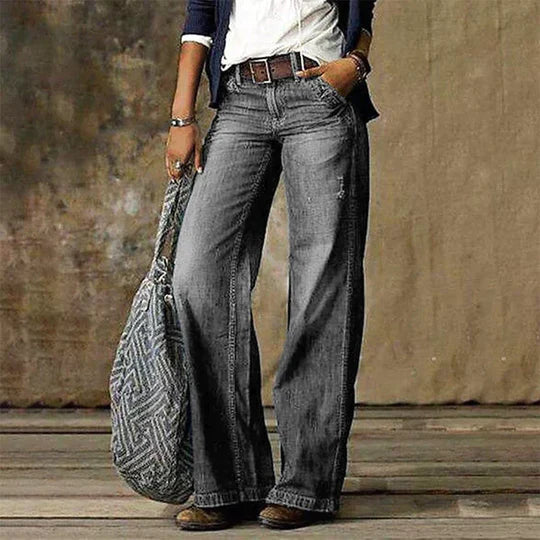 Women's Wide Leg High Waist Jeans – Light Grey