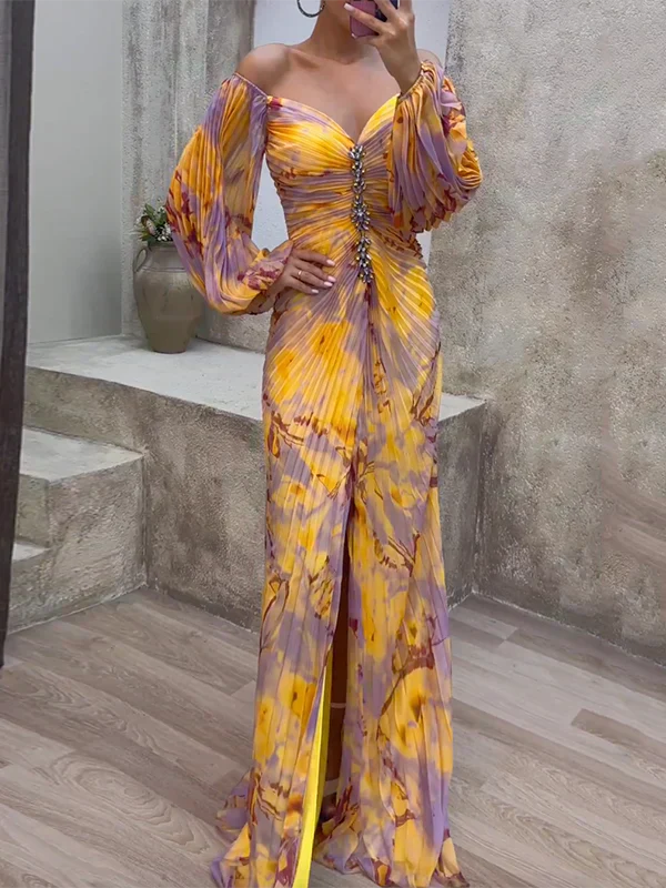 Women's Off Shoulder Maxi Dress – Multicoloured
