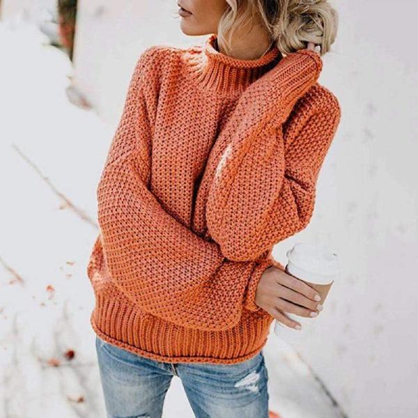 Women's Turtleneck Long Sleeve Sweater – Orange