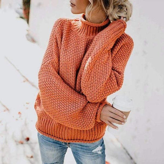 Women's Turtleneck Long Sleeve Sweater – Orange