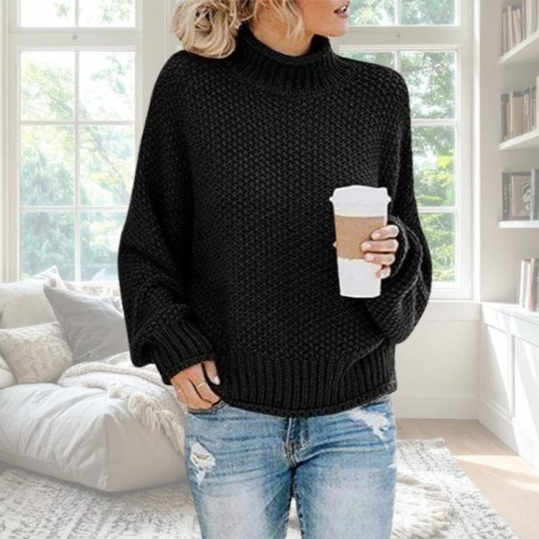Women's Turtleneck Long Sleeve Sweater – Black