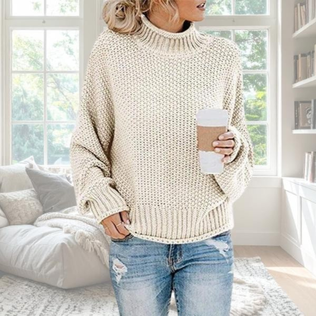 Women's Turtleneck Long Sleeve Sweater – Off White