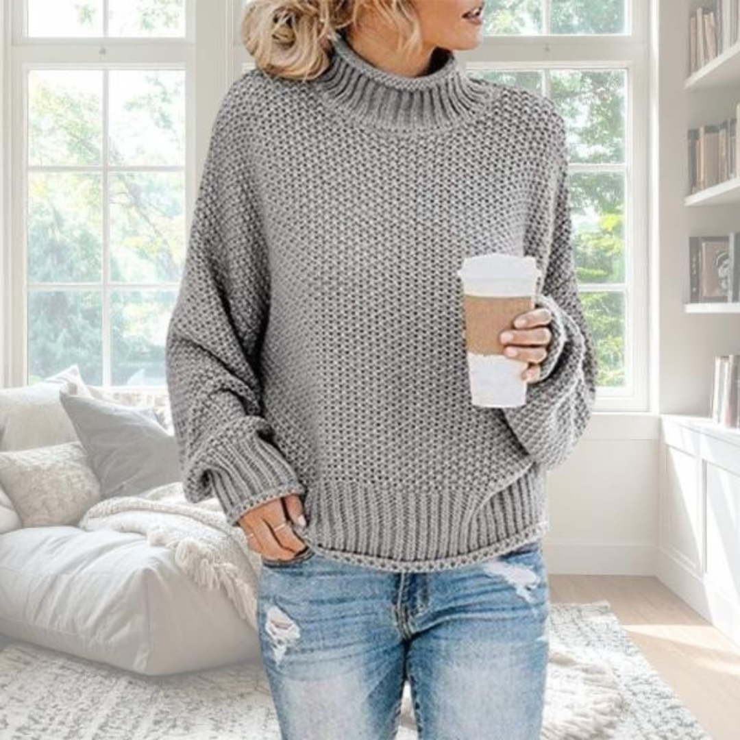 Women's Turtleneck Long Sleeve Sweater – Grey