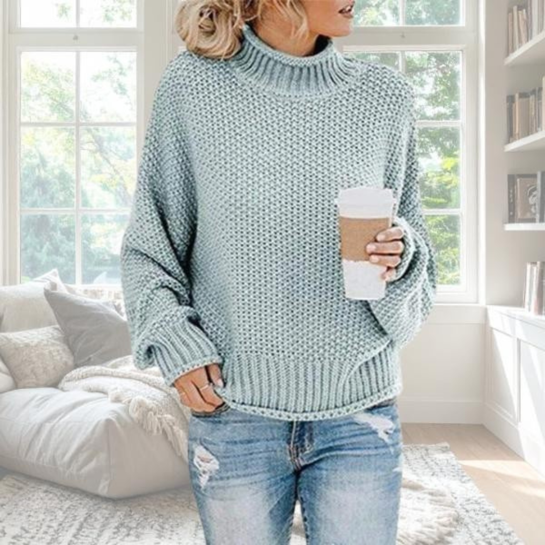 Women's Turtleneck Long Sleeve Sweater – Light Blue