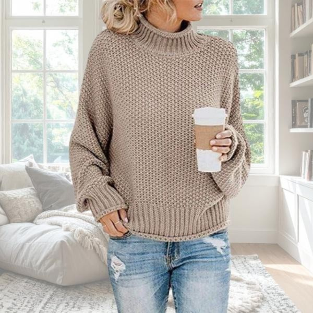 Women's Turtleneck Long Sleeve Sweater – Khaki