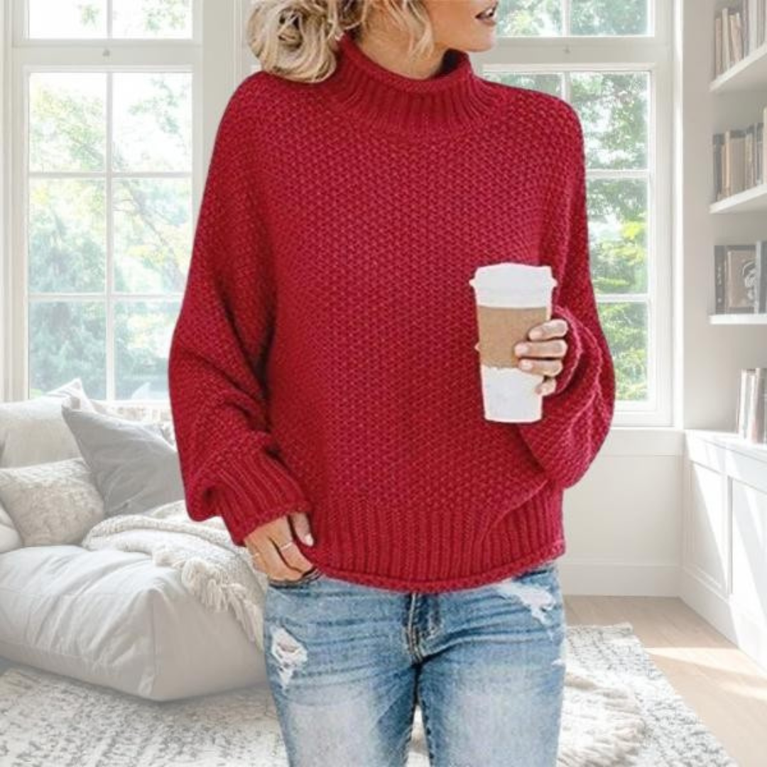 Women's Turtleneck Long Sleeve Sweater – Burgundy