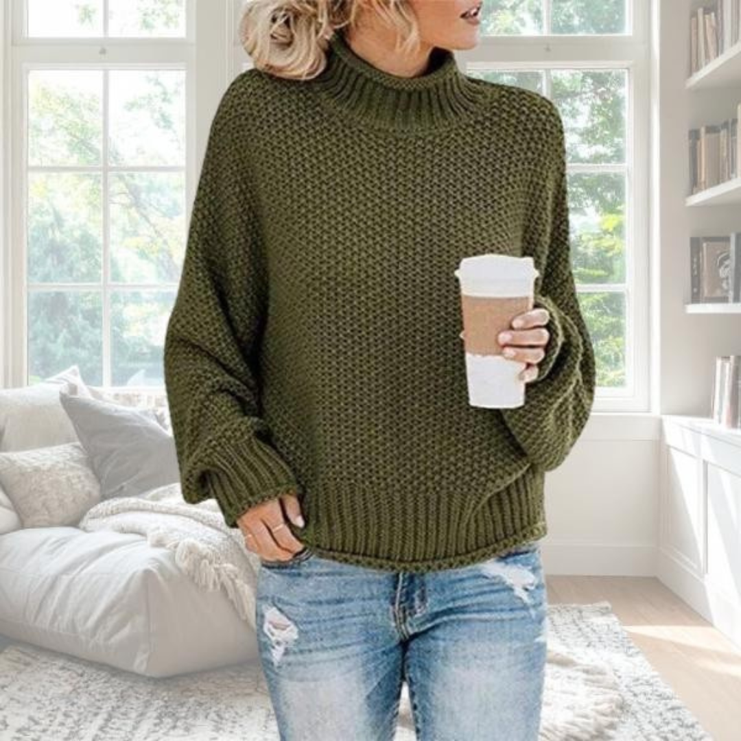 Women's Turtleneck Long Sleeve Sweater – Army Green