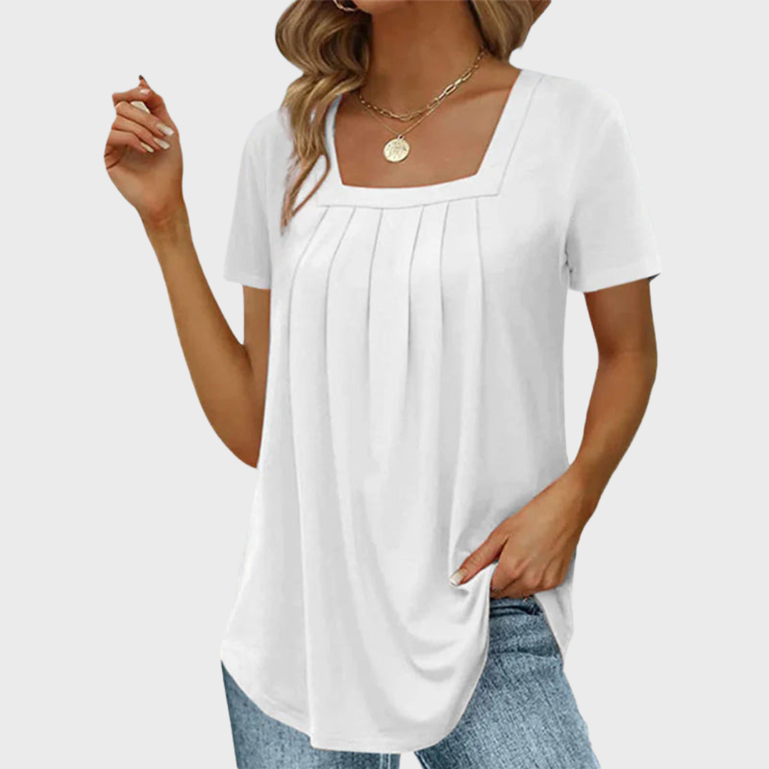 Women's Square Neck Short Sleeve Blouse – White