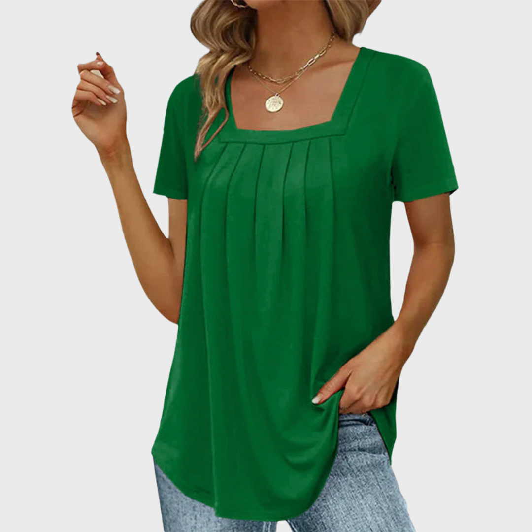 Women's Square Neck Short Sleeve Blouse – Dark Green