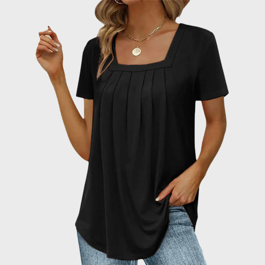 Women's Square Neck Short Sleeve Blouse – Black