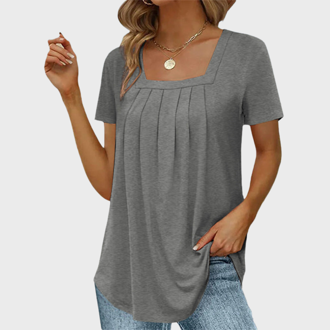Women's Square Neck Short Sleeve Blouse – Grey