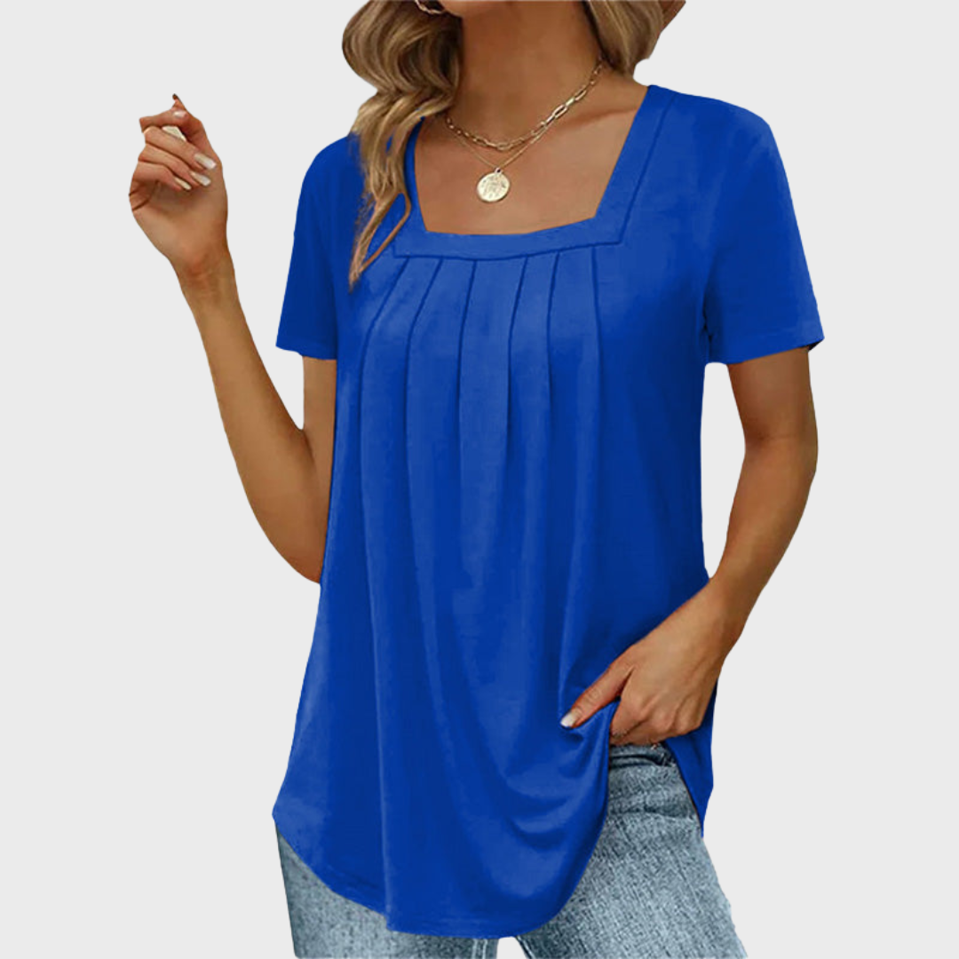 Women's Square Neck Short Sleeve Blouse – Blue