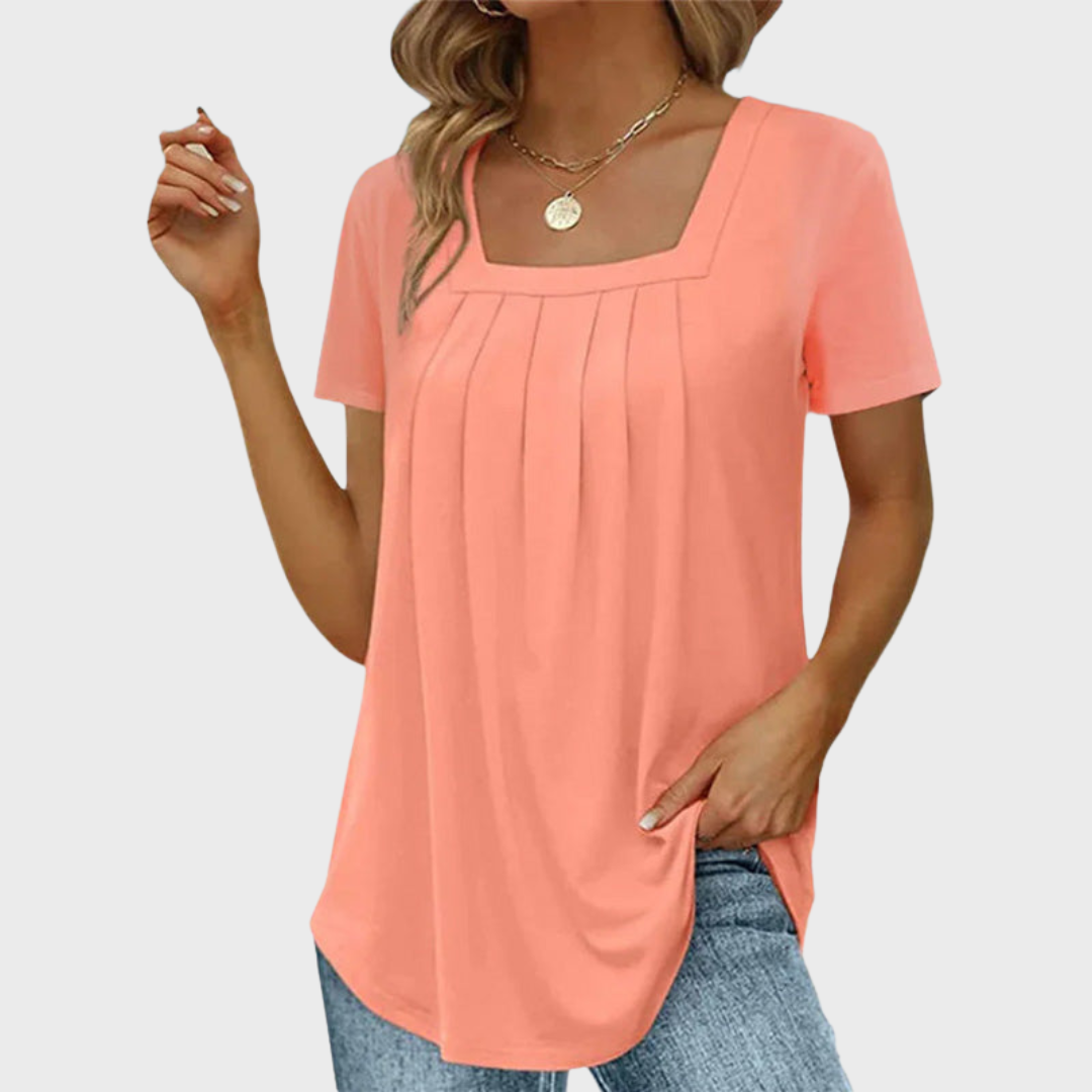 Women's Square Neck Short Sleeve Blouse – Pink
