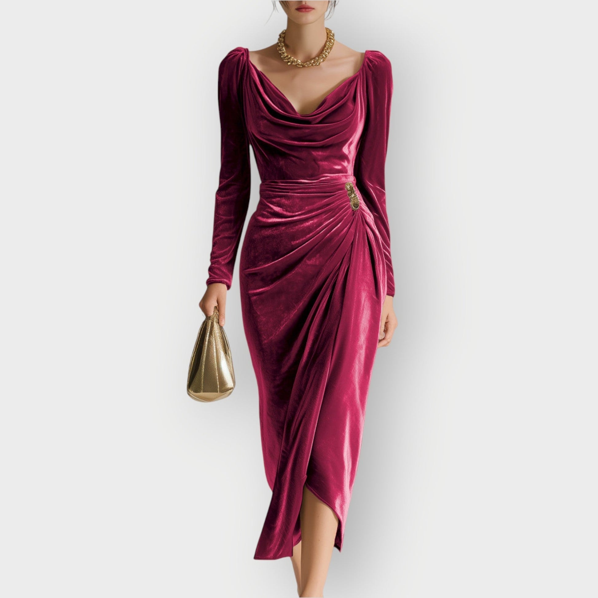 Women's Cowl Neck Midi Dress – Pink