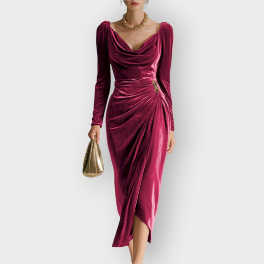 Women's Cowl Neck Midi Dress – Pink