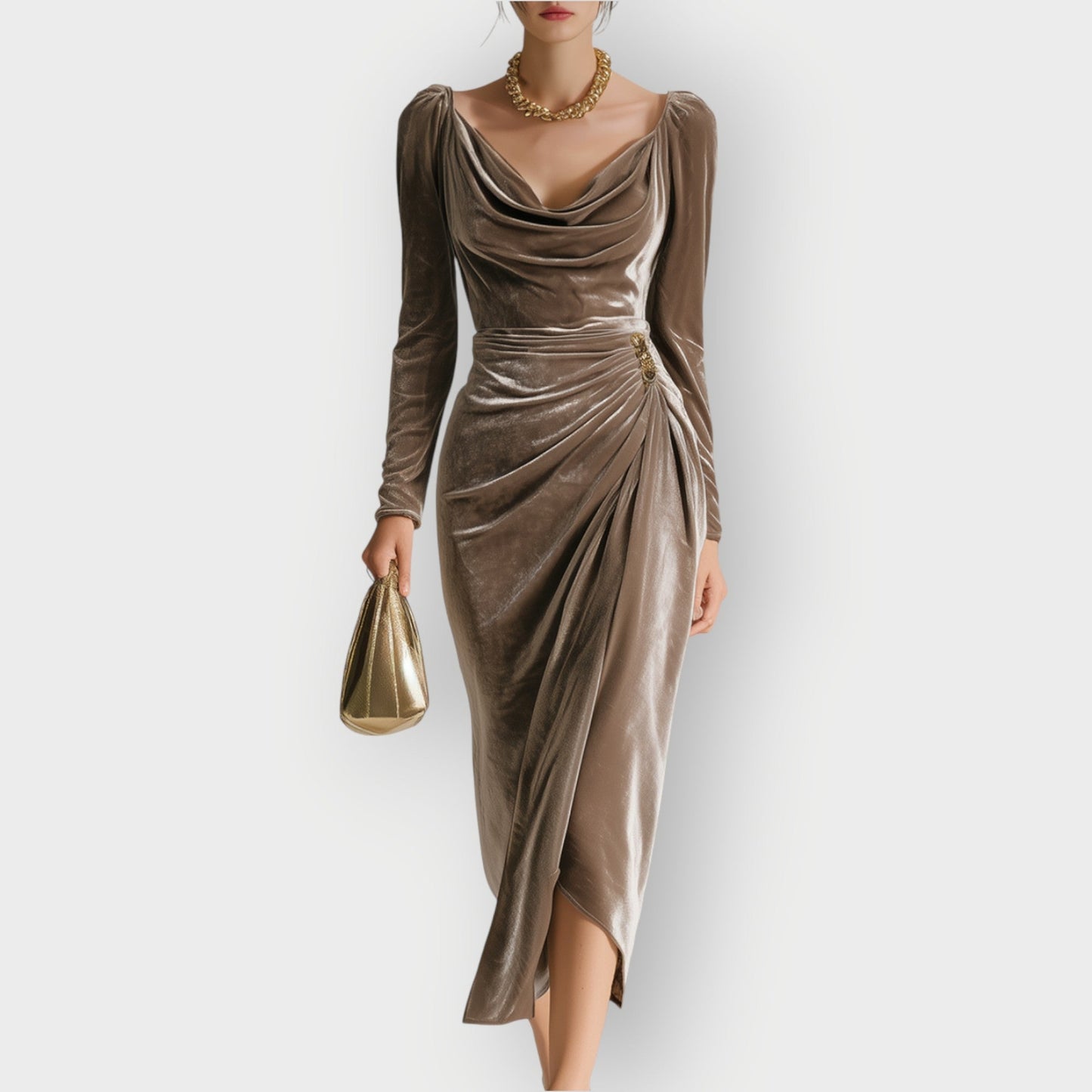 Women's Cowl Neck Midi Dress – Brown