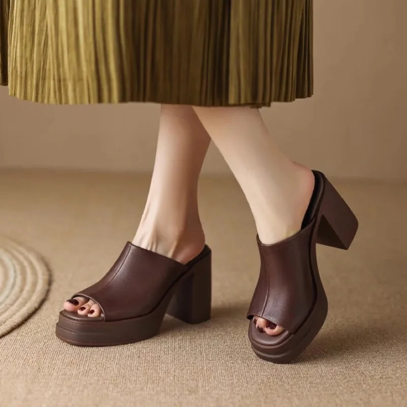 Women's Platform Heeled Sandals – Brown