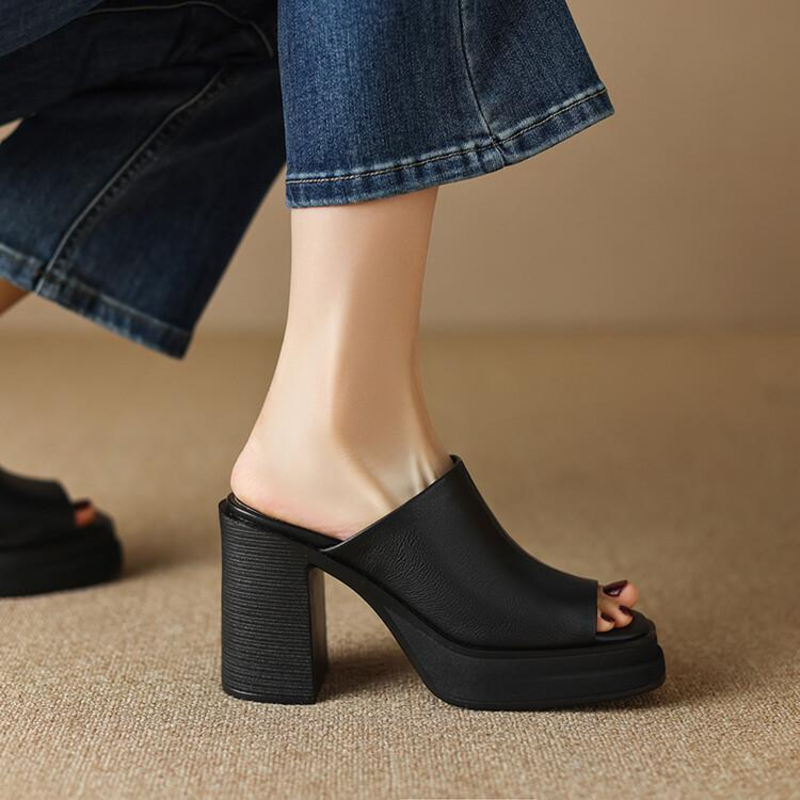 Women's Platform Heeled Sandals – Black