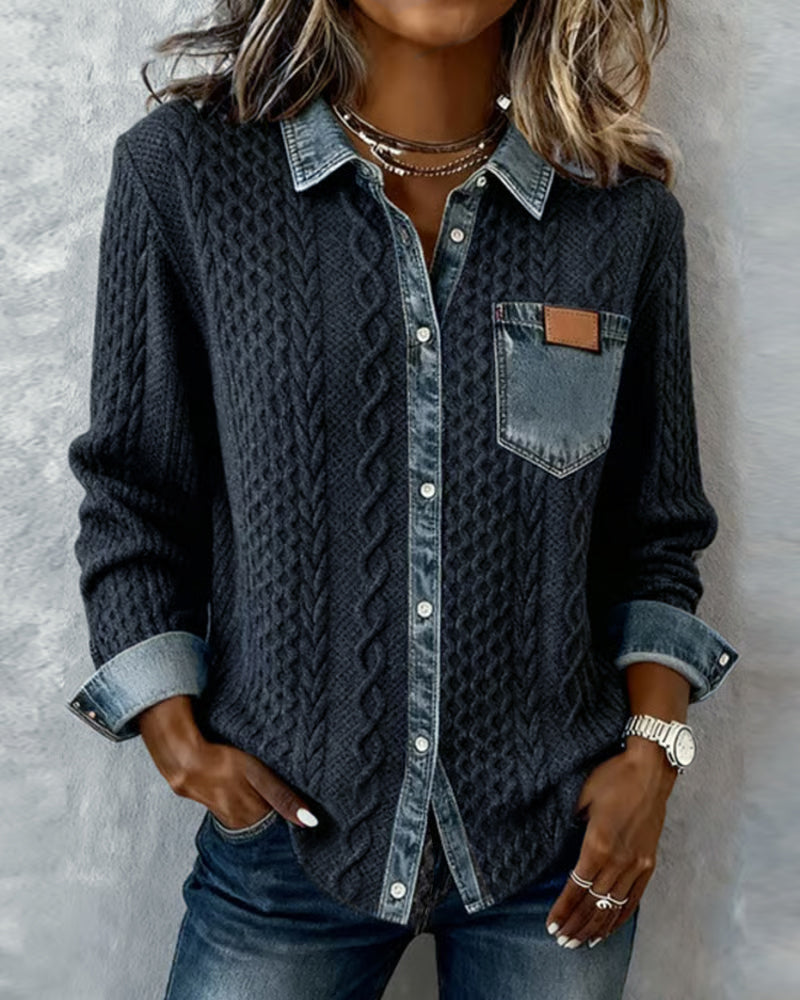 Women's Long Sleeve Blouse – Dark Blue
