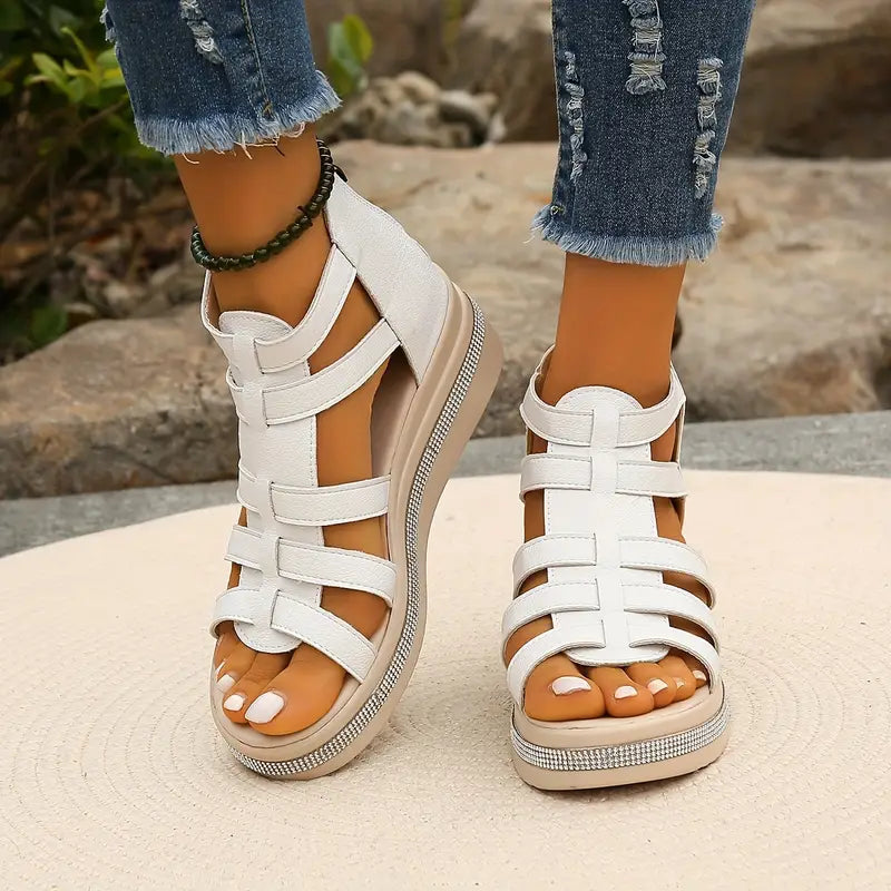 Women's Platform Strappy Sandals – White