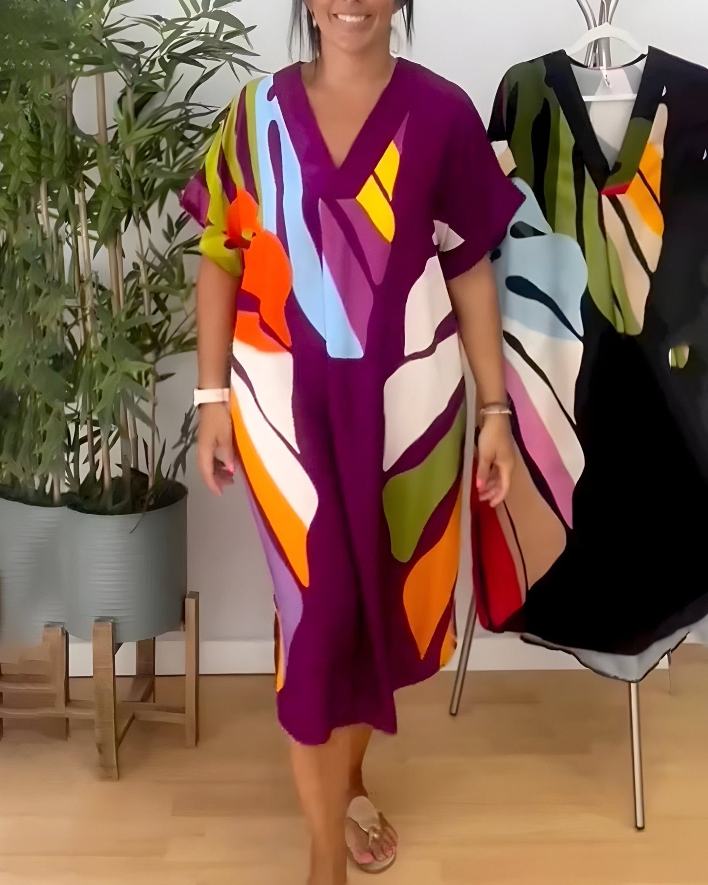 Women's V Neck Midi Dress – Purple
