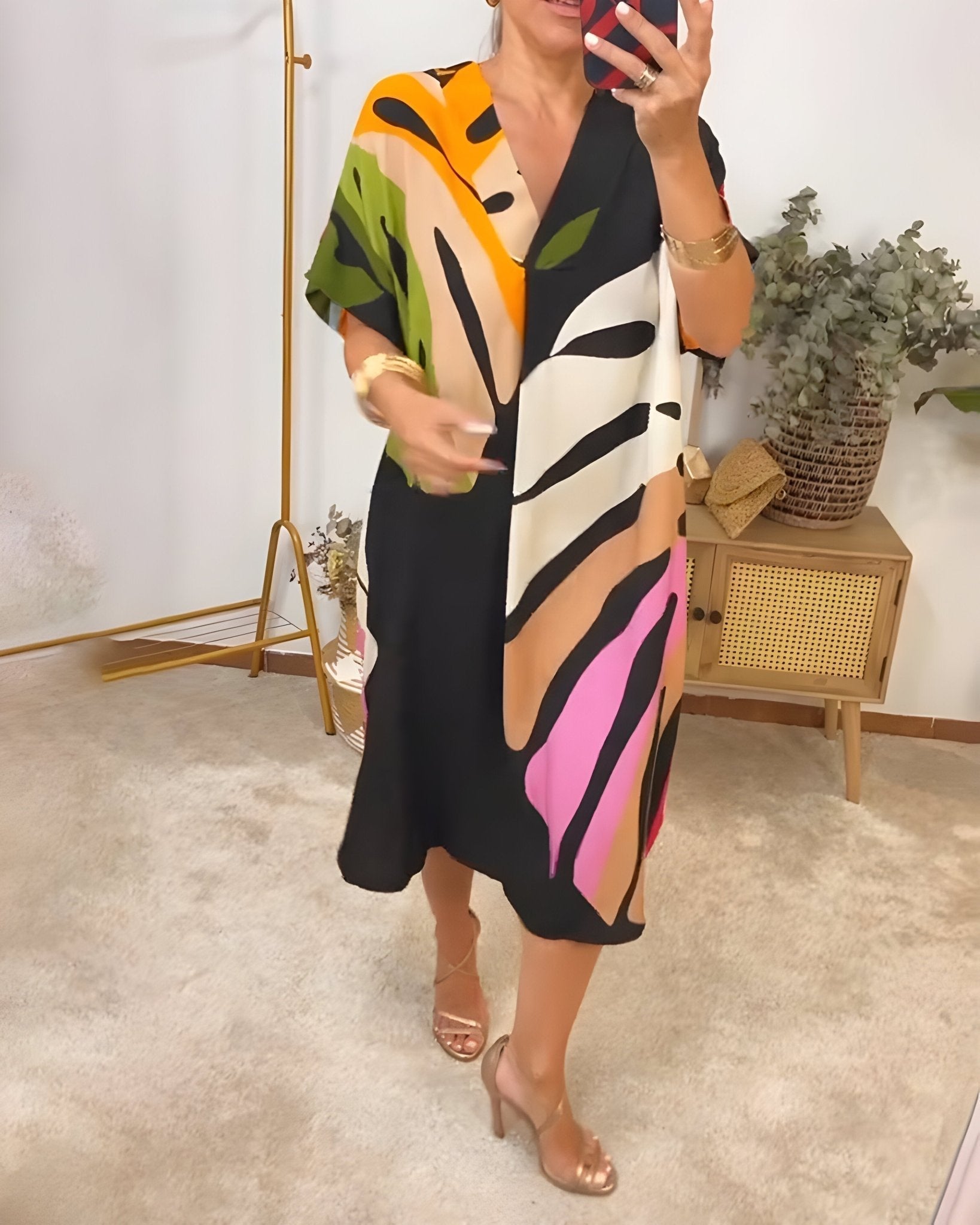 Women's V Neck Midi Dress