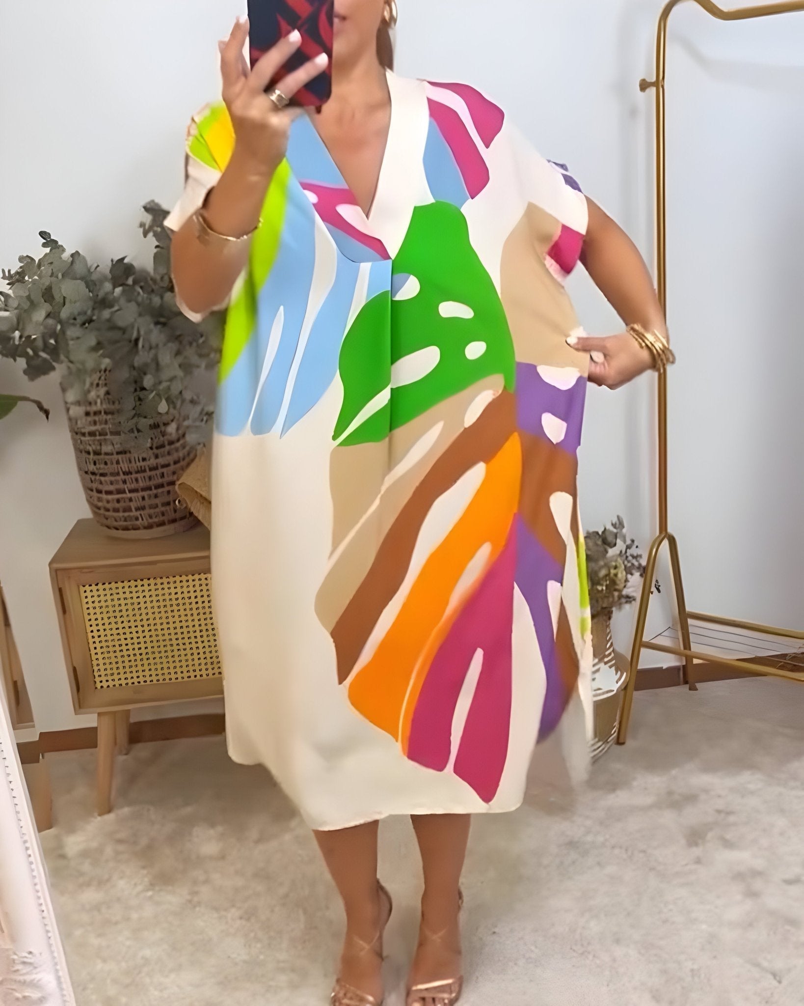 Women's V Neck Midi Dress
