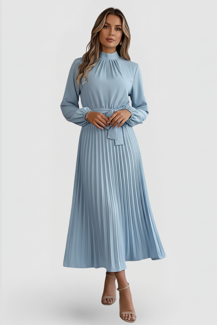 Women's Pleated Midi Dress – Light Blue