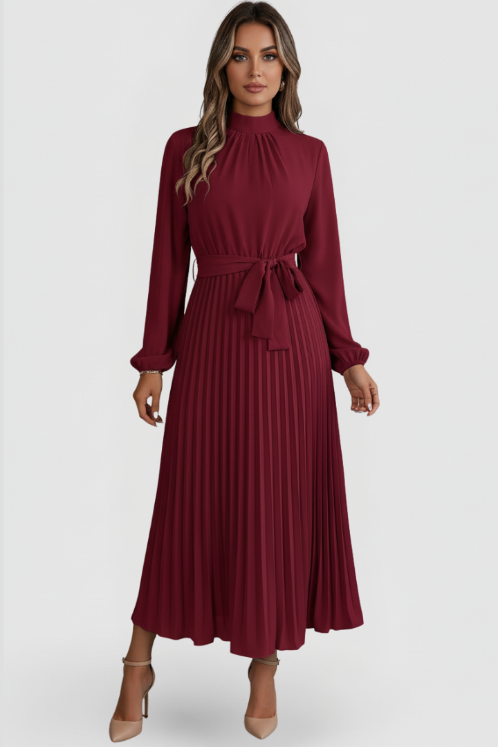 Women's Pleated Midi Dress – Burgundy