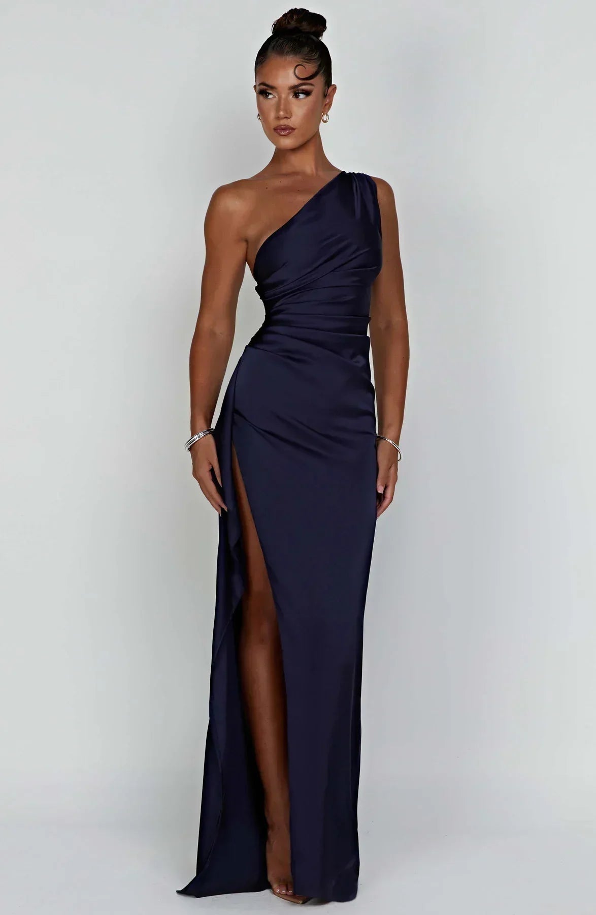 Women's One Shoulder Evening Maxi Dress – Navy Blue