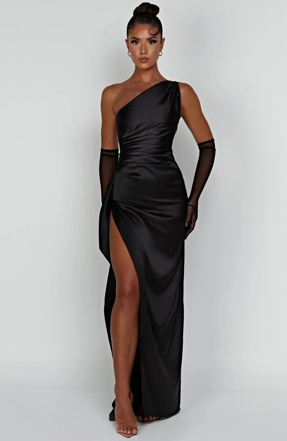 Women's One Shoulder Evening Maxi Dress – Black