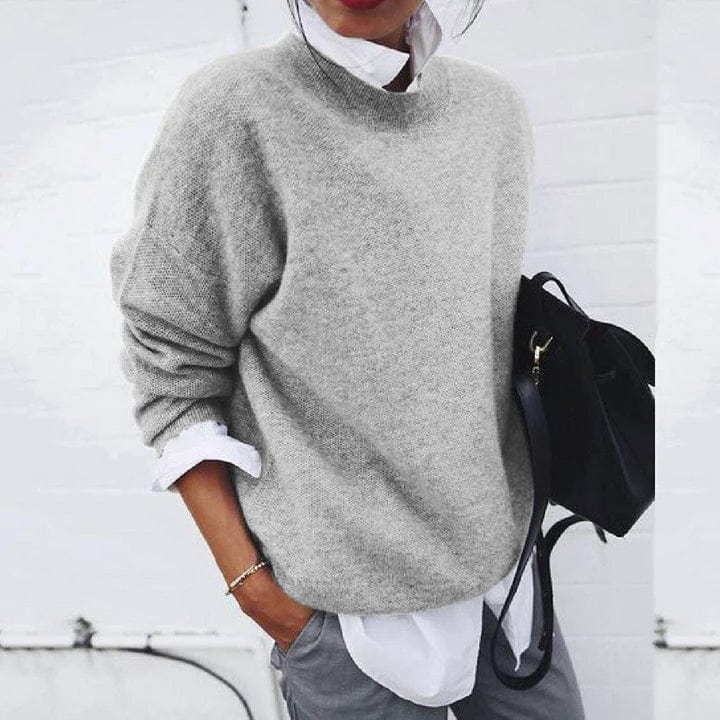 Women's Round Neck Long Sleeve Sweater – Grey